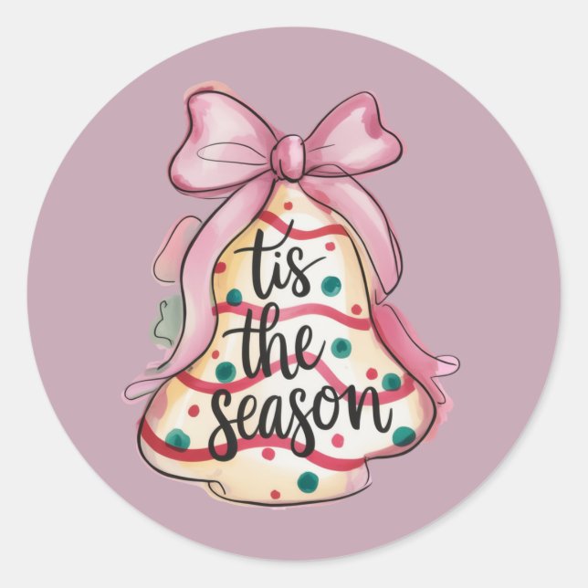 Tis The Season Coquette Bow Girly Pink Xmas Pie Classic Round Sticker (Front)