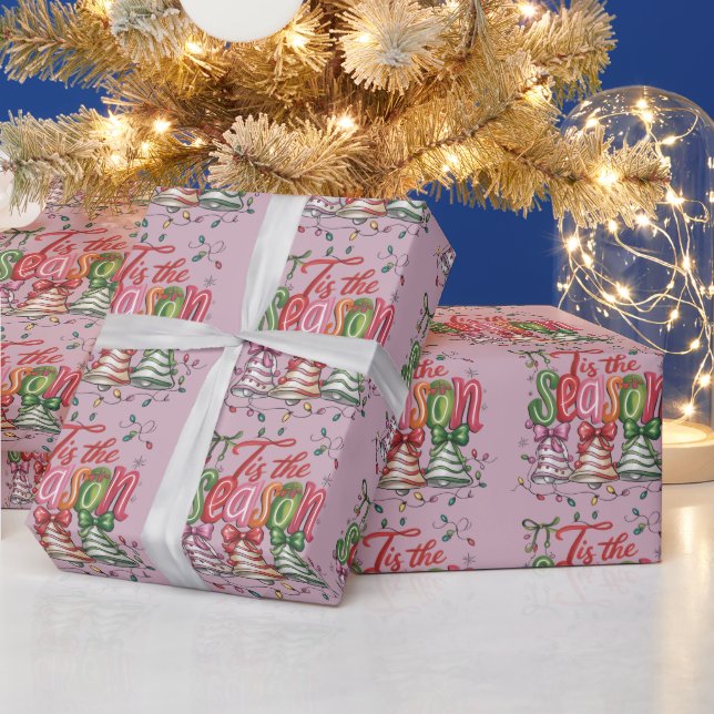 Tis The Season Coquette Christmas Tree Cakes Retro Wrapping Paper (Holidays)