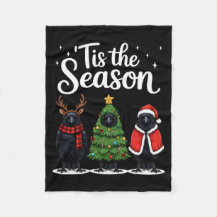 Tis The Season Crow Christmas Santa Bird Long Slee Fleece Blanket