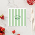 Tis The SeaSon Custom Beach Christmas Green Stripe Napkin<br><div class="desc">The ’Tis The Sea-Son Custom Beach Christmas Green Cabana Stripe Napkins bring festive flair and seaside charm to your holiday celebrations. Featuring a playful pink stripe design with customisable beach name and year, these durable paper napkins are perfect for serving cocktails, appetizers, or desserts. A fun blend of coastal style...</div>