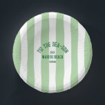 Tis The SeaSon Custom Beach Christmas Green Stripe Paper Plate<br><div class="desc">The ’Tis The Sea-Son Custom Beach Christmas Green Stripe Paper Bowls add festive flair and seaside charm to your holiday celebrations. Featuring a playful green cabana stripe design with customisable beach name and year, these durable paper bowls are perfect for serving meals, appetizers, or desserts. Convenient and disposable yet stylish...</div>