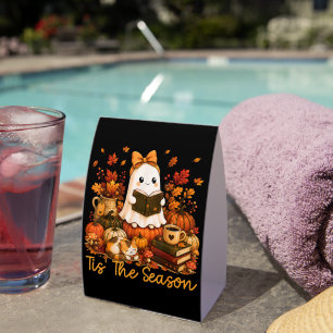 Tis The Season Cute Ghost Reading Book Autumn