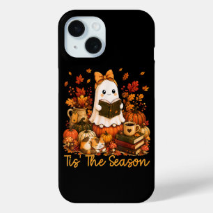 Tis The Season Cute Ghost Reading Book Autumn iPhone 15 Case