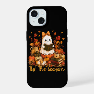 Tis The Season Cute Ghost Reading Book Autumn iPhone 15 Case