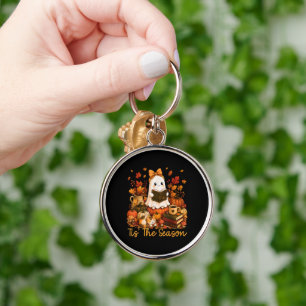 Tis The Season Cute Ghost Reading Book Autumn Key Ring