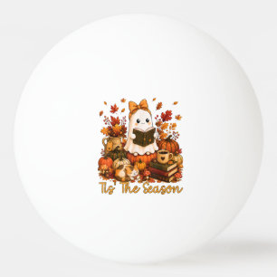Tis The Season Cute Ghost Reading Book Autumn Ping Pong Ball