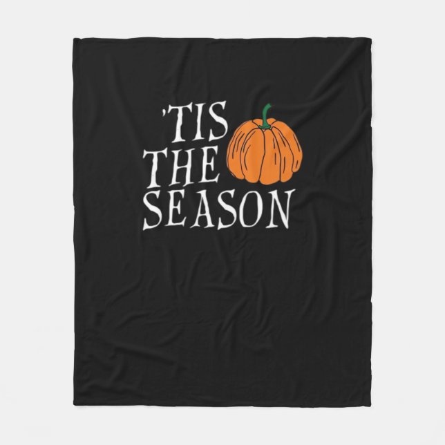 Tis The Season Cute Halloween Pumpkin Fleece Blanket (Front)