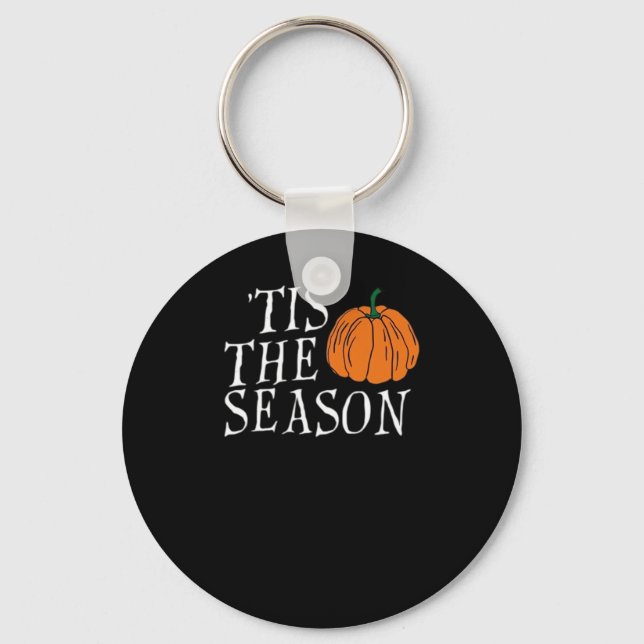 Tis The Season Cute Halloween Pumpkin Key Ring (Front)