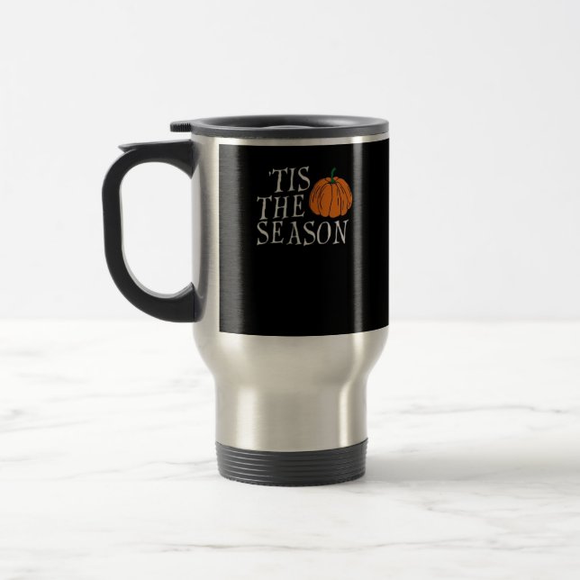 Tis The Season Cute Halloween Pumpkin Travel Mug (Left)