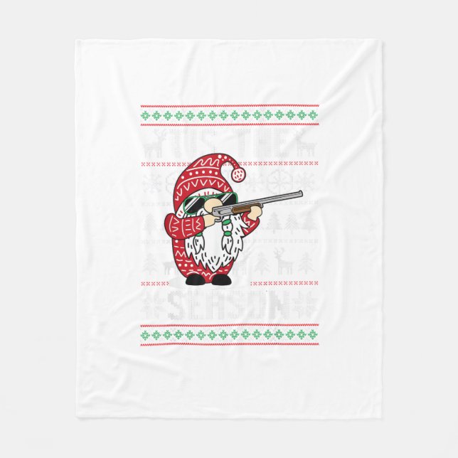 Tis The Season Deer Gnome Reindeer Christmas Fleece Blanket (Front)