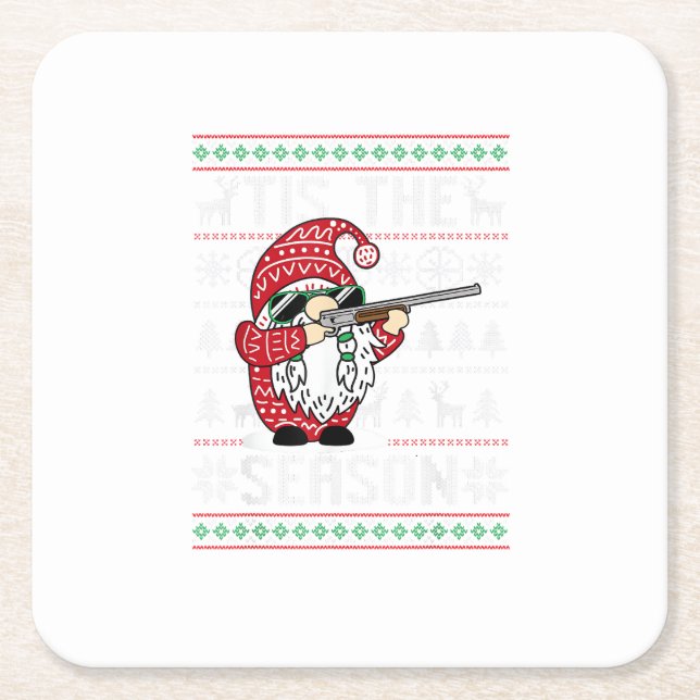 Tis The Season Deer Gnome Reindeer Christmas Square Paper Coaster (Front)