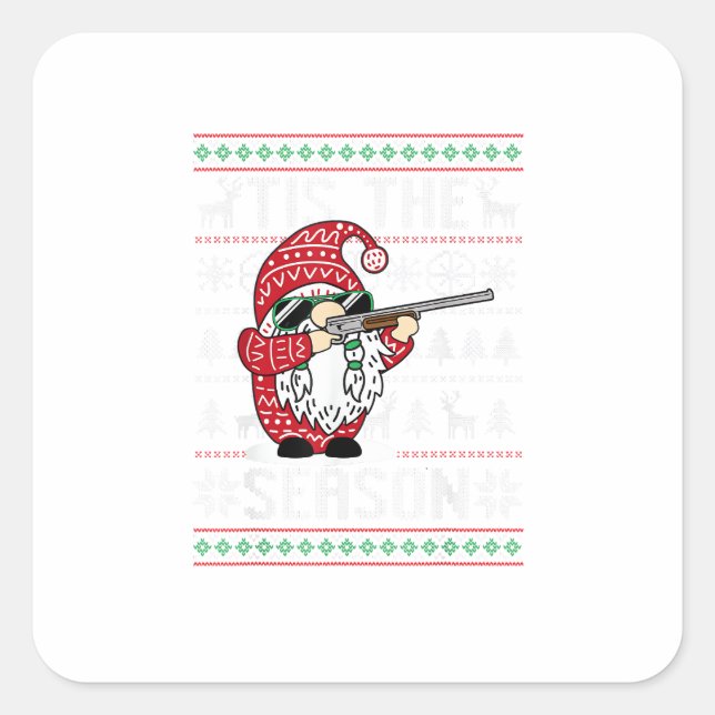 Tis The Season Deer Gnome Reindeer Christmas Square Sticker (Front)