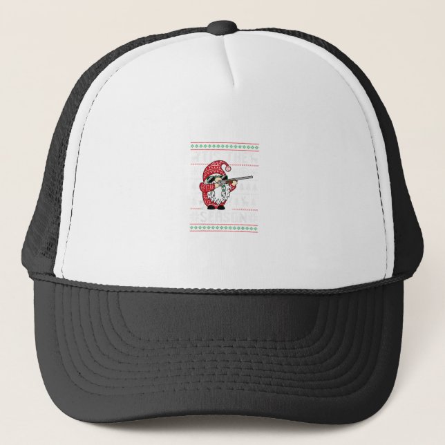 Tis The Season Deer Gnome Reindeer Christmas Trucker Hat (Front)