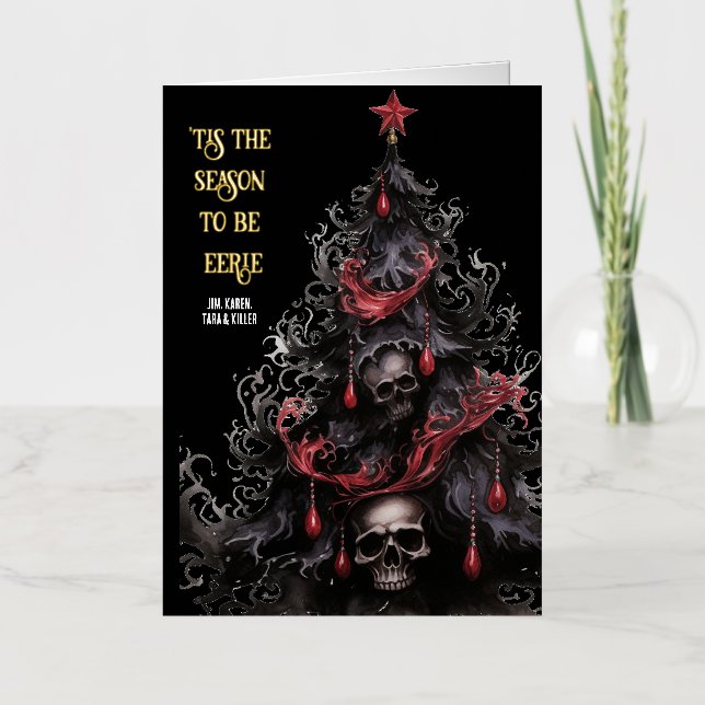 Tis the Season Eerie Goth Skull Xmas Tree Foil Holiday Card (Front)