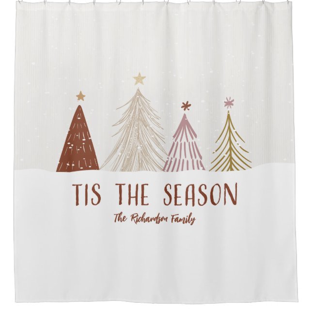 Tis The Season Elegant Christmas Trees Family Name Shower Curtain (Front)