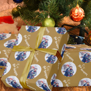 Tis the Season Elegant Typography Round Photo Gold Wrapping Paper