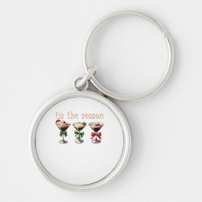 Tis The Season Espresso Cocktail Glasses Party Key Ring (Front)