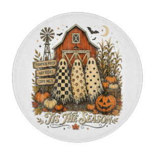Tis The Season Fall Autumn Halloween Ghosts Cutting Board