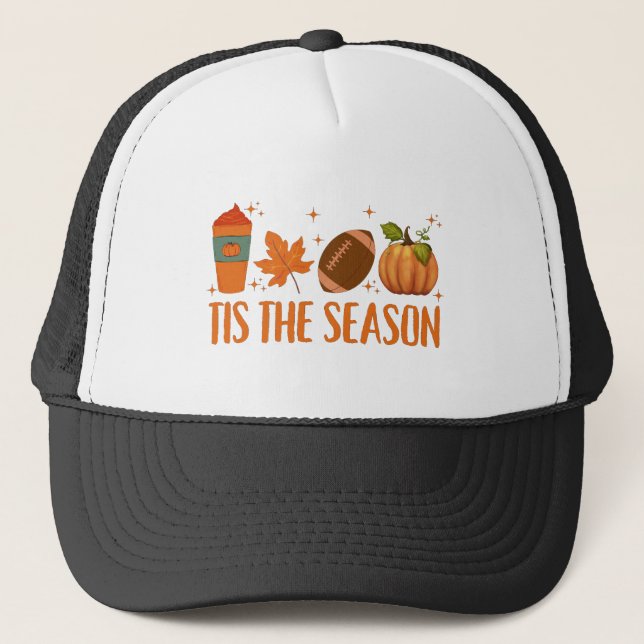 Tis The Season Fall Autumn Halloween Trucker Hat (Front)