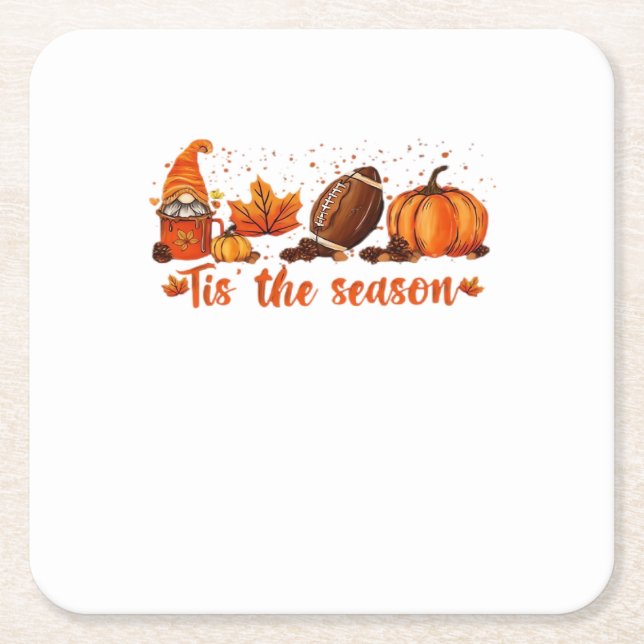 Tis The Season Fall Gnome Football Design Square Paper Coaster (Front)