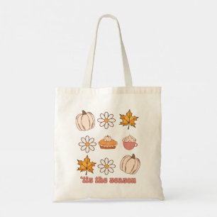 Tis The Season Fall Leaves, Pumpkins and Floral Tote Bag
