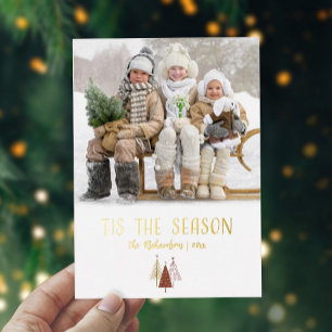 Tis The Season Festive Photo Modern Christmas Gold Foil Holiday Card