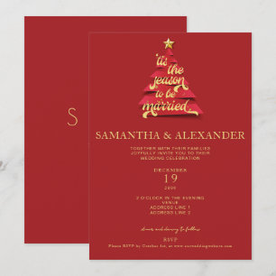 Tis The Season Festive Red Christmas Tree Wedding Invitation