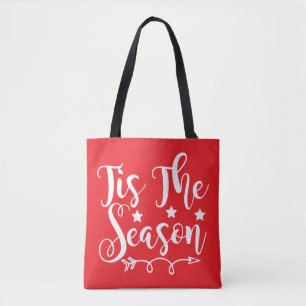 Tis The Season Festive Red & White Tote Bag