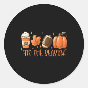 Tis The Season Football Coffee Latte Leaves Hello Classic Round Sticker