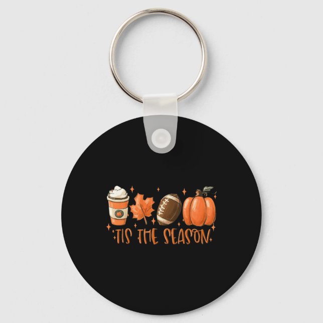 Tis The Season Football Coffee Latte Leaves Hello  Key Ring (Front)