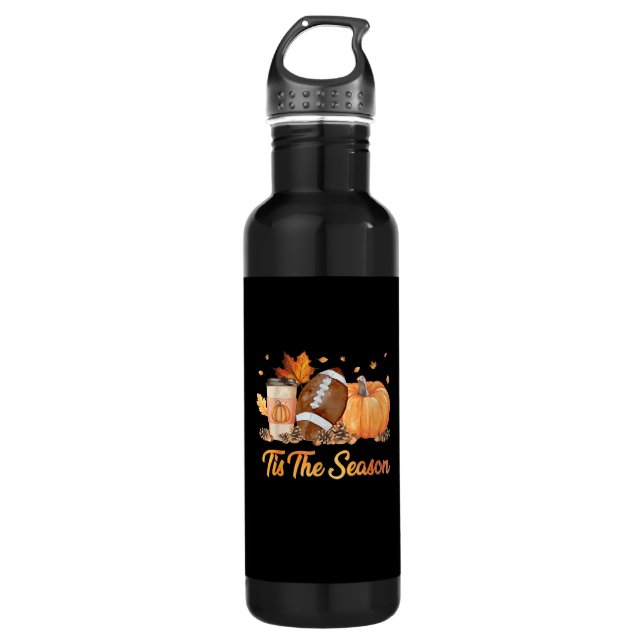 Tis The Season Football Fall Season Football Pumpk 710 Ml Water Bottle (Front)