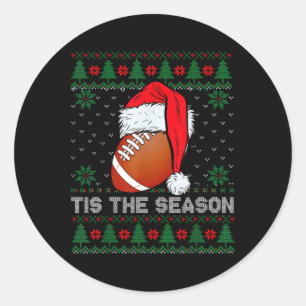 Tis The Season Football Funny Christmas Santa Hat Classic Round Sticker