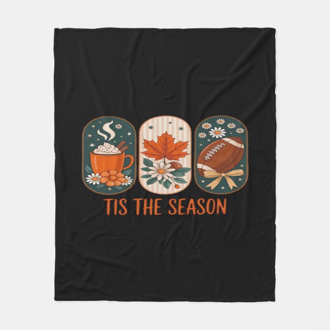Tis The Season Football Game Day, Fall Autumn Fleece Blanket (Front)