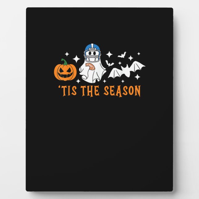Tis The Season Football Halloween Spooky Pumpkin Plaque (Front)