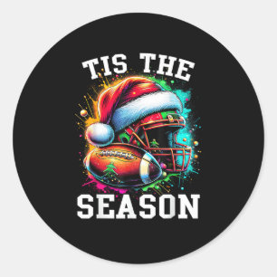 Tis The Season Football Mom Christmas Santa Hat Co Classic Round Sticker