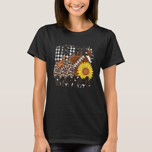 Tis The Season Football Player Leopard Pumpkin T-Shirt (Front)