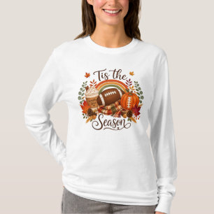 Tis The Season Football Pumpkin Spice Fall Rainbow T-Shirt