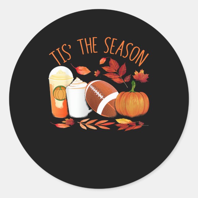 Tis The Season Football Pumpkin Thanksgiving Athle Classic Round Sticker (Front)