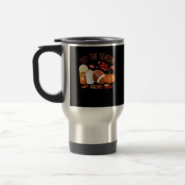 Tis The Season Football Pumpkin Thanksgiving Athle Travel Mug (Left)