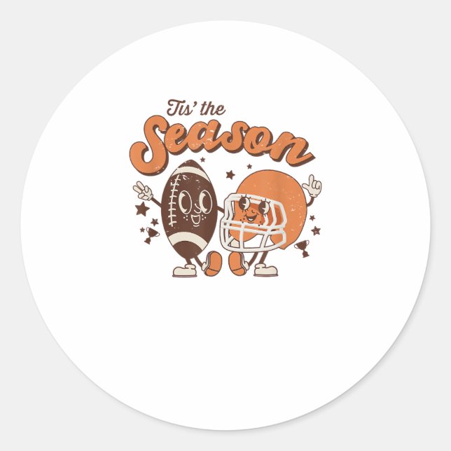 Tis The Season Football Retro Halloween Creative S Classic Round Sticker (Front)