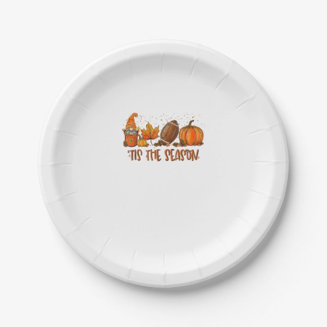Tis’ The Season Football Sport Autumn Pumpkin Than Paper Plate (Front)