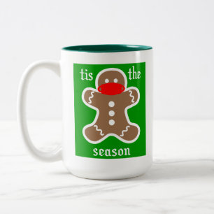 Tis the Season for Face Masks Cute Gingerbread Man Two-Tone Coffee Mug