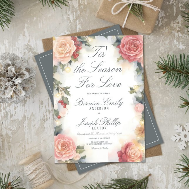 Tis' the Season for Love Winter Christmas Wedding Invitation (Creator Uploaded)
