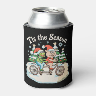 Tis The Season Frog Toad Bike Santa Christmas Xmas Can Cooler
