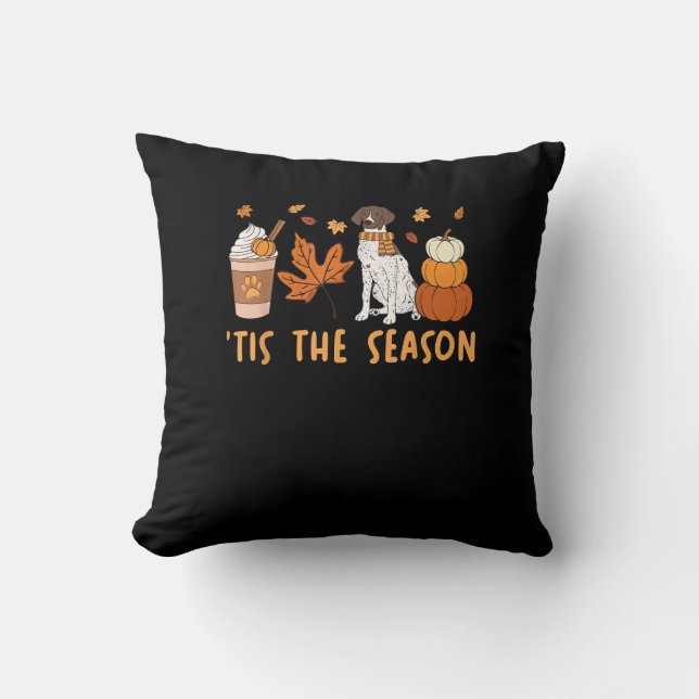 Tis The Season German Shorthaired Dog Fall Pumpkin Cushion (Front)