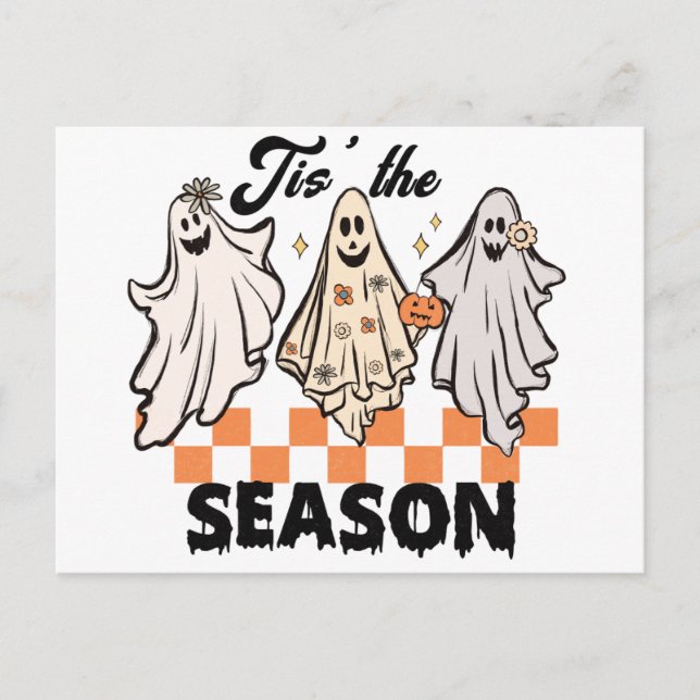 Tis The Season Ghost Trio Halloween Holiday Postcard (Front)
