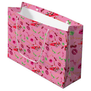 “‘Tis the Season Glam Pink & Green Retro Holiday Large Gift Bag