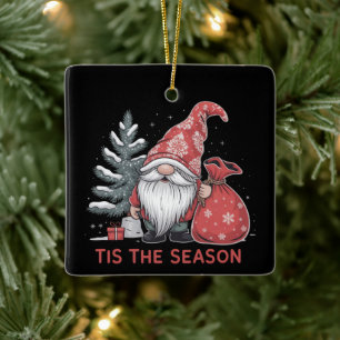 Tis The Season Gnome Christmas Holiday Winter Ceramic Ornament