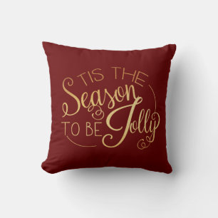 ‘‘Tis the Season” Gold Script Red Fancy Eleg Cushion