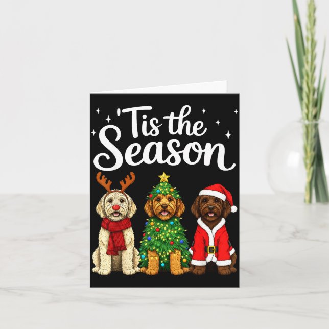 Tis The Season Goldendoodle Christmas Santa Doodle Card (Front)